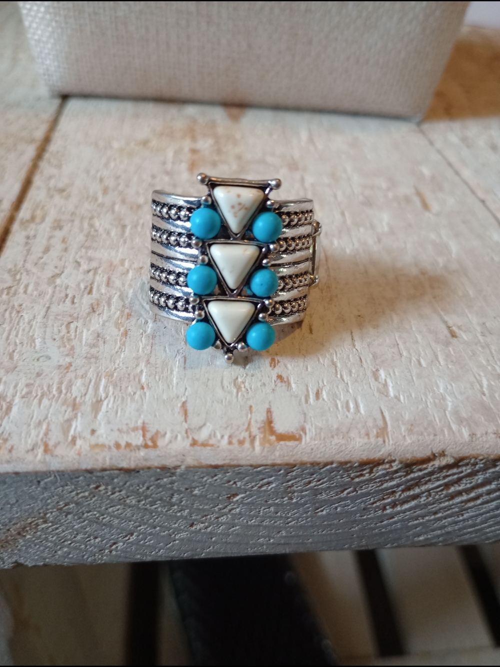 paparazzi Faux Turquoise and White Triangle Stack Ring - Women Jewelry
